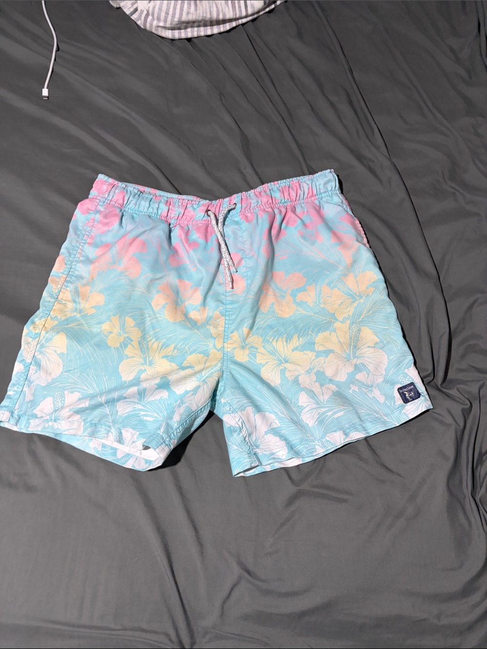 Tropical Pastel Floral Swim Trunks - Light Blue/Pink/Yellow